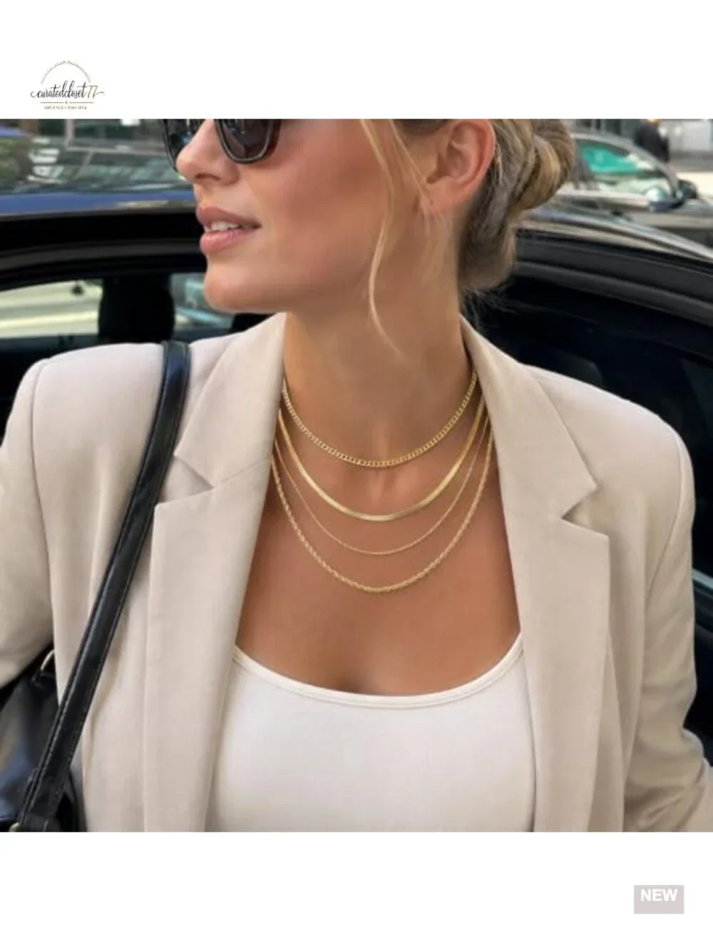 4-Piece 14K Gold Plated Dainty Layering Necklace Set with Adjustable Extenders